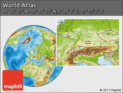 Physical Location Map of the Area around 48° 30' 27" N, 10° 16' 30" E