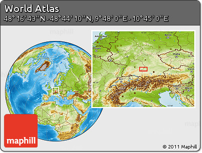 Physical Location Map of the Area around 48° 30' 27" N, 10° 16' 30" E