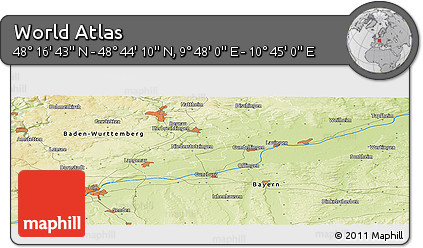 Physical Panoramic Map of the Area around 48° 30' 27" N, 10° 16' 30" E