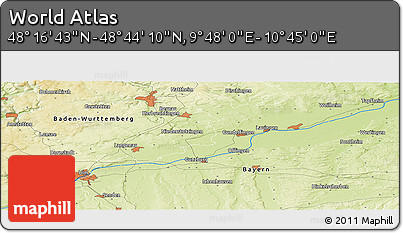 Physical Panoramic Map of the Area around 48° 30' 27" N, 10° 16' 30" E