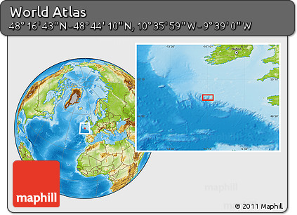 Physical Location Map of the Area around 48° 30' 27" N, 10° 7' 30" W