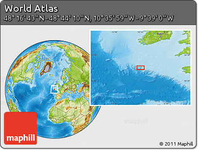 Physical Location Map of the Area around 48° 30' 27" N, 10° 7' 30" W