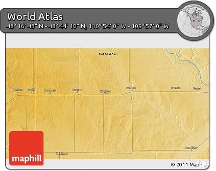 Physical 3D Map of the Area around 48° 30' 27" N, 110° 25' 30" W