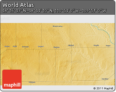 Physical 3D Map of the Area around 48° 30' 27" N, 110° 25' 30" W