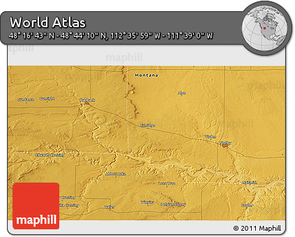 Physical 3D Map of the Area around 48° 30' 27" N, 112° 7' 30" W