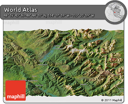 Satellite 3D Map of the Area around 48° 30' 27" N, 113° 49' 29" W