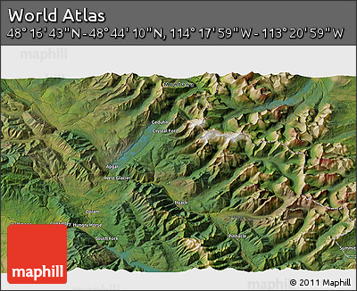 Satellite 3D Map of the Area around 48° 30' 27" N, 113° 49' 29" W