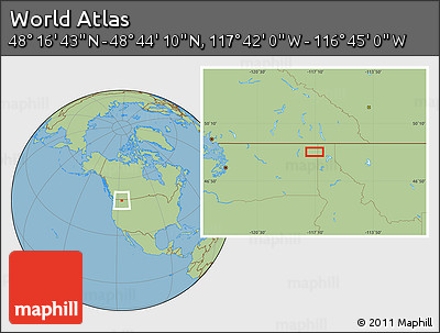 Savanna Style Location Map of the Area around 48° 30' 27" N, 117° 13' 29" W