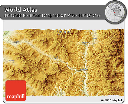 Physical 3D Map of the Area around 48° 30' 27" N, 118° 55' 30" W