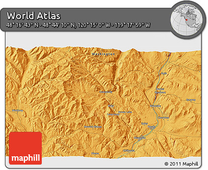 Political 3D Map of the Area around 48° 30' 27" N, 119° 46' 30" W