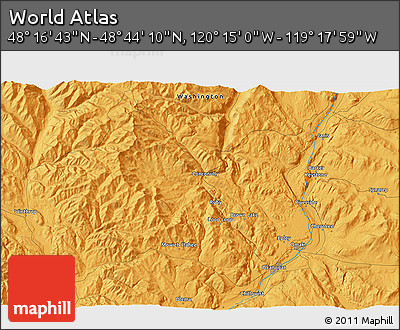 Political 3D Map of the Area around 48° 30' 27" N, 119° 46' 30" W