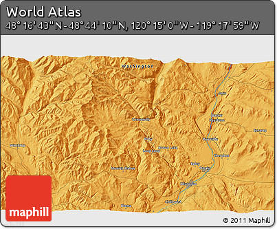 Political 3D Map of the Area around 48° 30' 27" N, 119° 46' 30" W