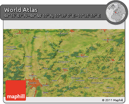 Satellite 3D Map of the Area around 48° 30' 27" N, 11° 7' 30" E