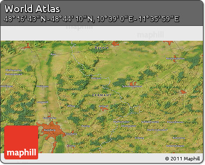 Satellite 3D Map of the Area around 48° 30' 27" N, 11° 7' 30" E