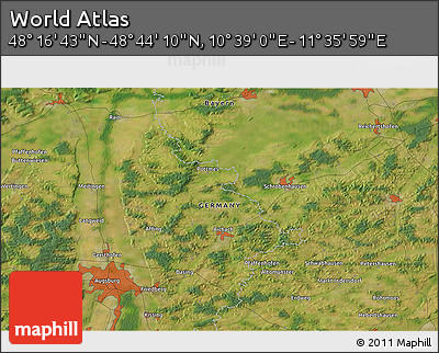 Satellite 3D Map of the Area around 48° 30' 27" N, 11° 7' 30" E