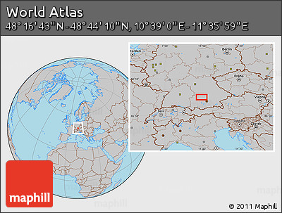 Gray Location Map of the Area around 48° 30' 27" N, 11° 7' 30" E