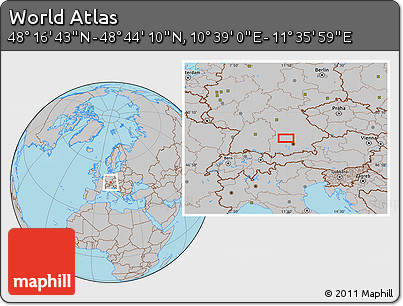 Gray Location Map of the Area around 48° 30' 27" N, 11° 7' 30" E