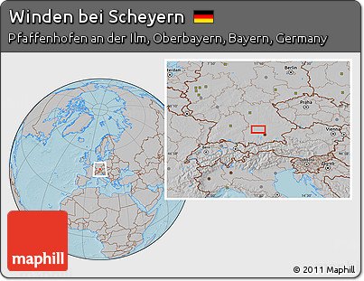 Gray Location Map of Winden Bei Scheyern, hill shading