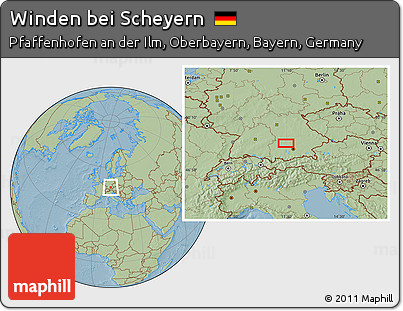 Savanna Style Location Map of Winden Bei Scheyern, hill shading