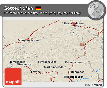 Shaded Relief Panoramic Map of Gotteshofen