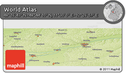 Physical Panoramic Map of the Area around 48° 30' 27" N, 11° 58' 29" E