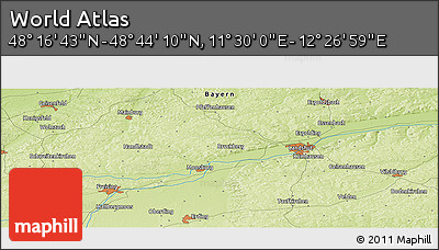 Physical Panoramic Map of the Area around 48° 30' 27" N, 11° 58' 29" E