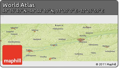 Physical Panoramic Map of the Area around 48° 30' 27" N, 11° 58' 29" E