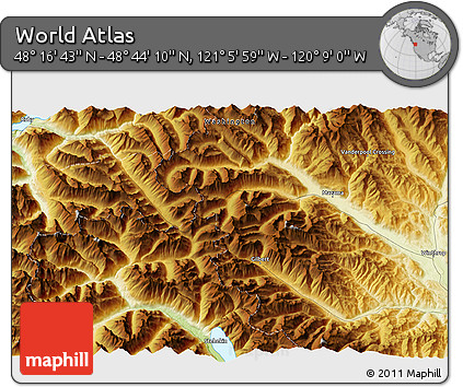Physical 3D Map of the Area around 48° 30' 27" N, 120° 37' 30" W