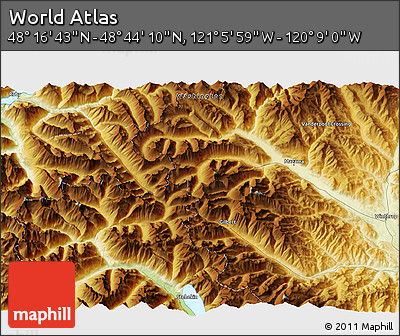 Physical 3D Map of the Area around 48° 30' 27" N, 120° 37' 30" W