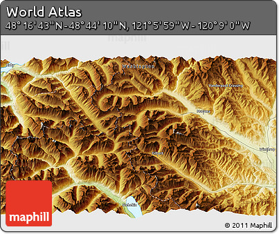 Physical 3D Map of the Area around 48° 30' 27" N, 120° 37' 30" W