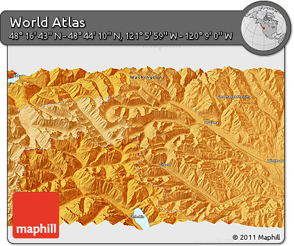 Political 3D Map of the Area around 48° 30' 27" N, 120° 37' 30" W