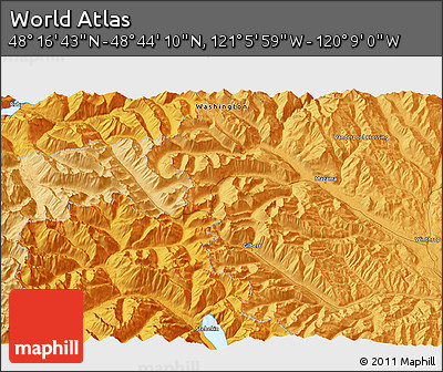 Political 3D Map of the Area around 48° 30' 27" N, 120° 37' 30" W