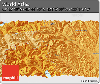 Political 3D Map of the Area around 48° 30' 27" N, 120° 37' 30" W