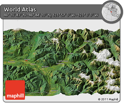Satellite 3D Map of the Area around 48° 30' 27" N, 121° 28' 29" W