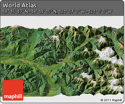 Satellite 3D Map of the Area around 48° 30' 27" N, 121° 28' 29" W