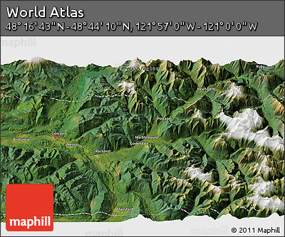 Satellite 3D Map of the Area around 48° 30' 27" N, 121° 28' 29" W