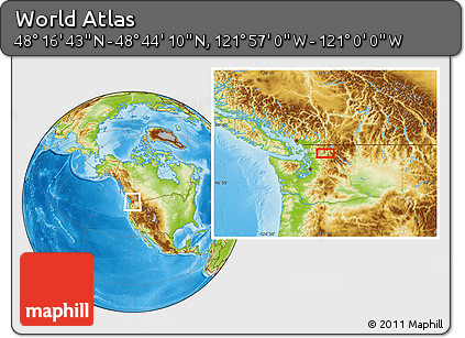 Physical Location Map of the Area around 48° 30' 27" N, 121° 28' 29" W