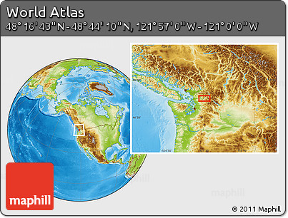 Physical Location Map of the Area around 48° 30' 27" N, 121° 28' 29" W
