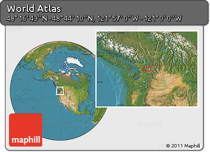 Satellite Location Map of the Area around 48° 30' 27" N, 121° 28' 29" W