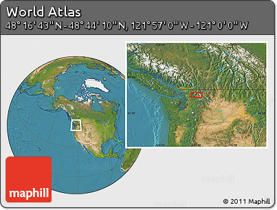 Satellite Location Map of the Area around 48° 30' 27" N, 121° 28' 29" W