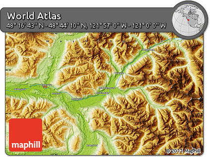 Physical Map of the Area around 48° 30' 27" N, 121° 28' 29" W