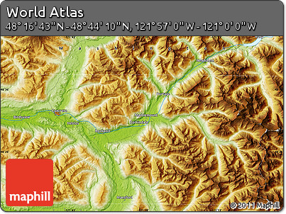 Physical Map of the Area around 48° 30' 27" N, 121° 28' 29" W