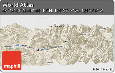 Shaded Relief Panoramic Map of the Area around 48° 30' 27" N, 121° 28' 29" W