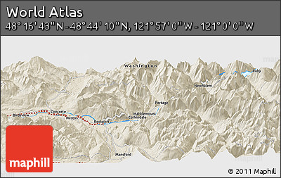 Shaded Relief Panoramic Map of the Area around 48° 30' 27" N, 121° 28' 29" W