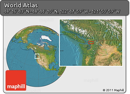 Satellite Location Map of the Area around 48° 30' 27" N, 122° 19' 29" W