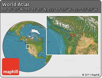Satellite Location Map of the Area around 48° 30' 27" N, 122° 19' 29" W
