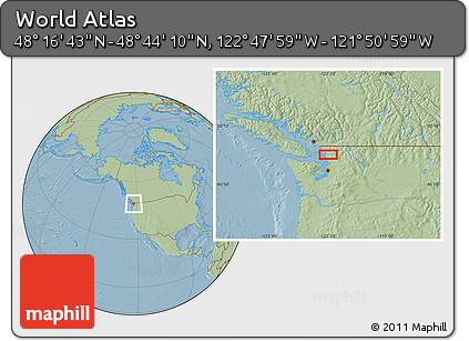 Savanna Style Location Map of the Area around 48° 30' 27" N, 122° 19' 29" W, hill shading