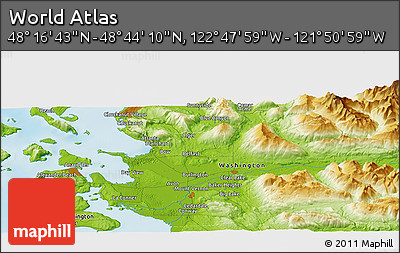 Physical Panoramic Map of the Area around 48° 30' 27" N, 122° 19' 29" W