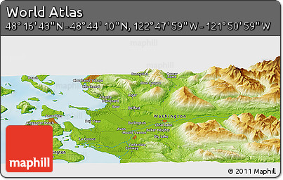 Physical Panoramic Map of the Area around 48° 30' 27" N, 122° 19' 29" W