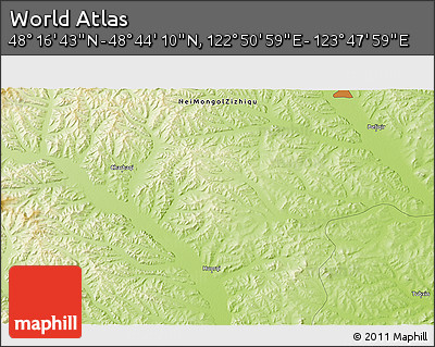 Physical 3D Map of the Area around 48° 30' 27" N, 123° 19' 29" E